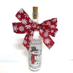 NEW Handcrafted Holiday Christmas Snowman Lighted Wine Bottle Battery Operated